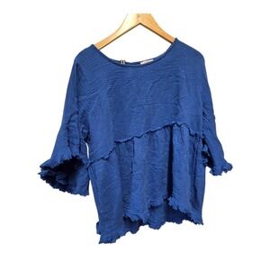 UMGEE Tunic Frayed Edge Tiered Shirt Dress Size MEDIUM  Blue‎